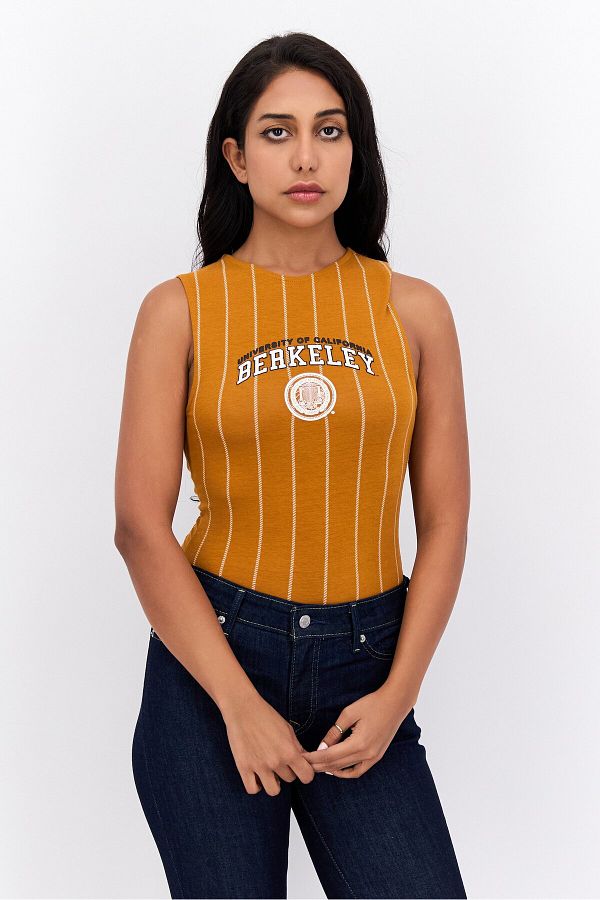 Undiz-Women Graphic Sleeveless Bodysuit, Mustard Combo 1