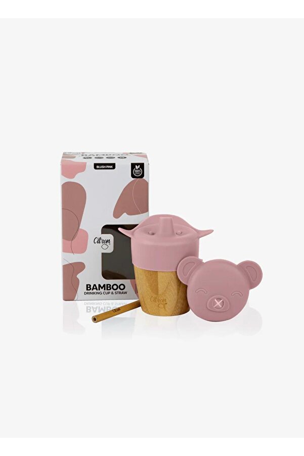 ToysAll Citron 2'si 1 Arada Kapaklı ve Pipetli Organik Bambu Alıştırma Bardağı - Pink 1073643