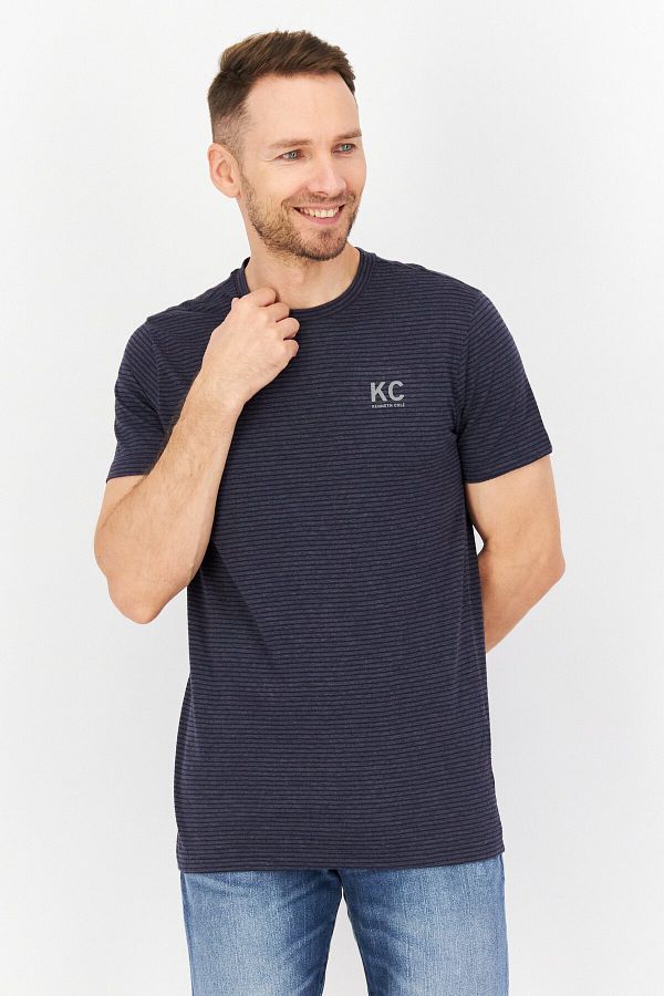 Kenneth Cole-Men Crew Neck Short Sleeve Stripe T Shirt, Navy 1