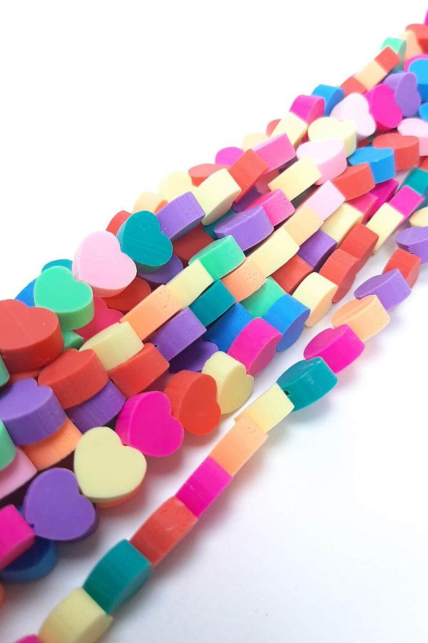 Hayalperest boncuk-Solid Color Heart Model Fimo Dough Bead 1