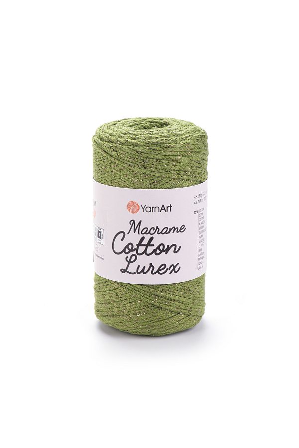 Yarnart-Macrame Cotton Lurex - Macrame cu sclipici tricotat manual verde olive-741 1