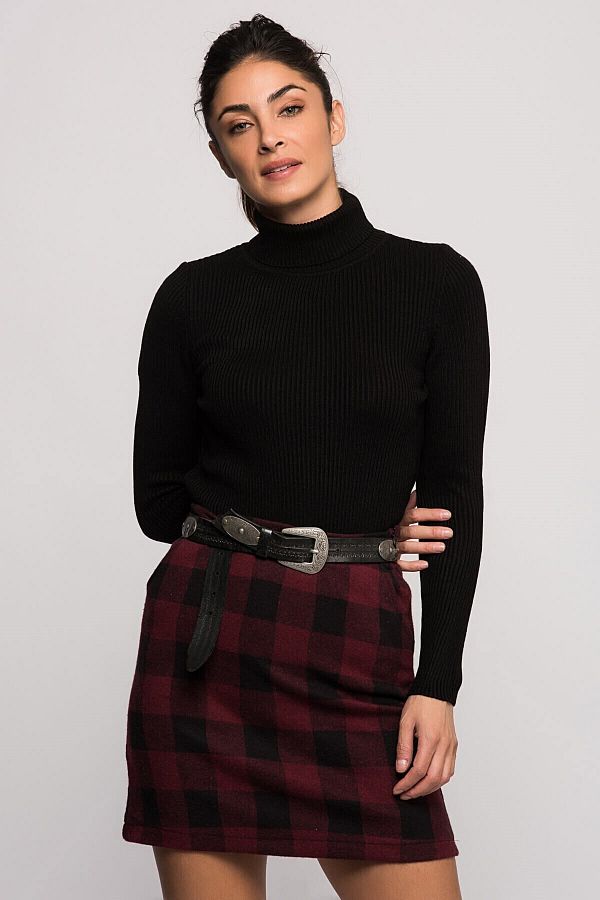 Cotton Mood-7396000 Thin Ribbed Camisole Turtleneck Long Sleeve Knitwear Black 1