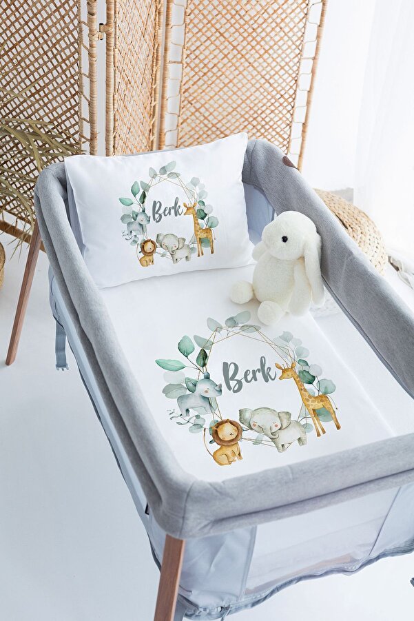 Lilabio %100 Pamuk Saten İsme Özel İsimli 70x120 Park Yatak Nevresim Seti Safari