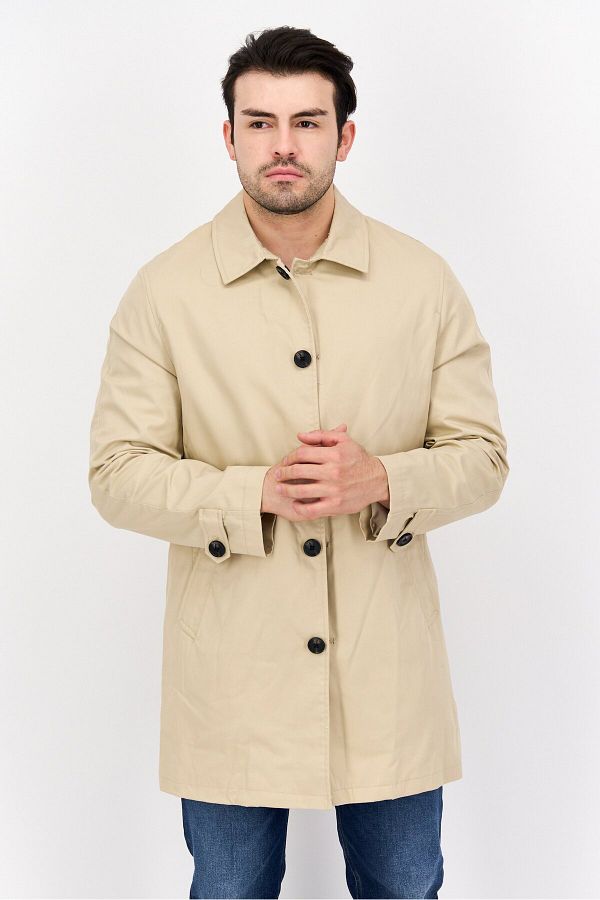 CELIO-Men Solid Trench Coat, Beige 1