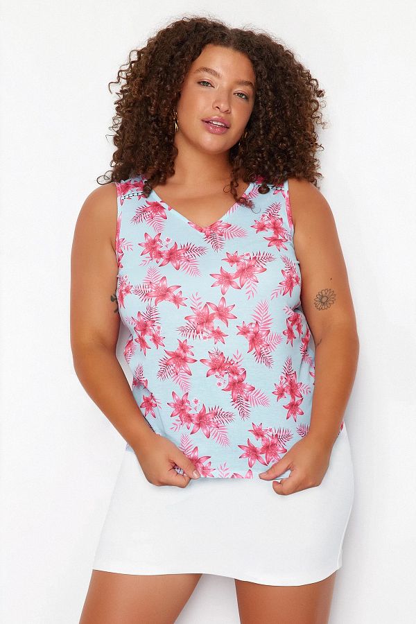 Trendyol Curve-Πολύχρωμη Μπλούζα Πλεκτή Μονό Ζέρσεϊ Plus Size 1