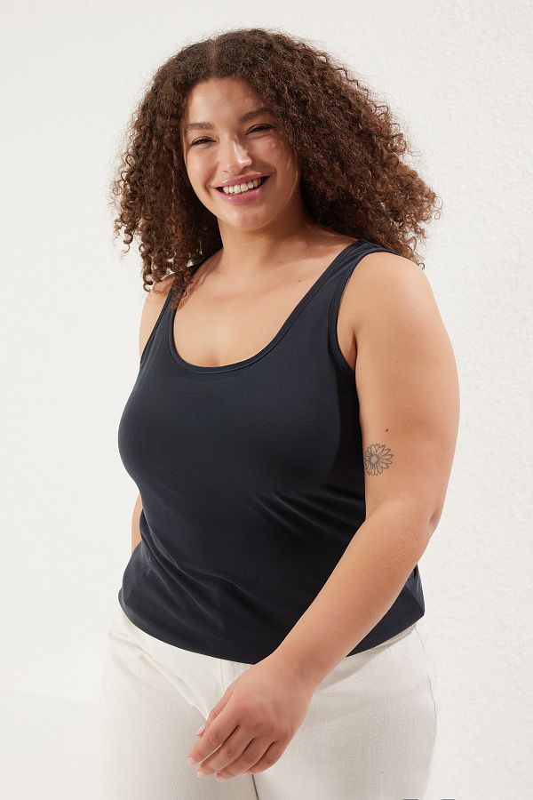 Trendyol Curve-Plus Size Anthracite Pool Collar Modal Undershirt with Keys - Tbbss25Cv00010 1