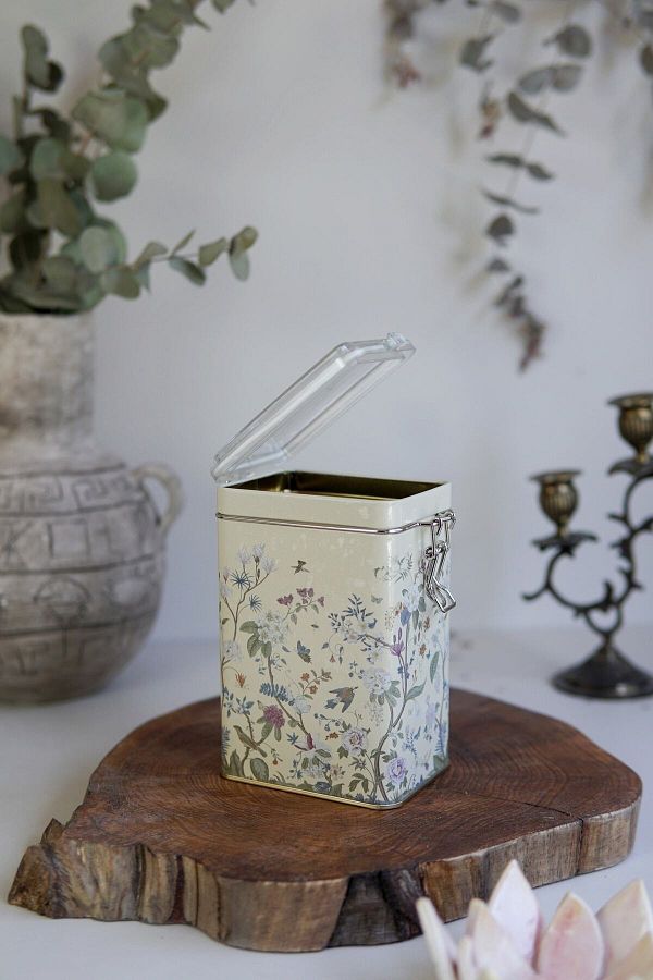 EVLE-Er043-2e Botanica Yellow Patterned Rectangular Metal Storage Container 8x10 Cm 1