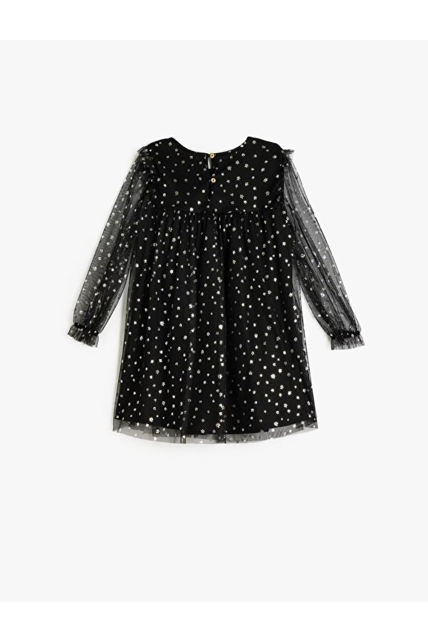 Koton Elbise Parlak Çiçek Baskılı Uzun Kollu Yuvarlak Yaka