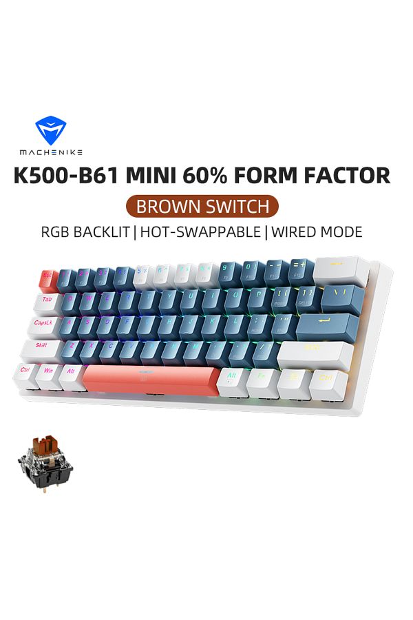 Choice-Us Brown Switch Machenike K500-b61 Mini Mechanical Keybaord 60% Form Factor 61keys Gaming Keybaord W 1
