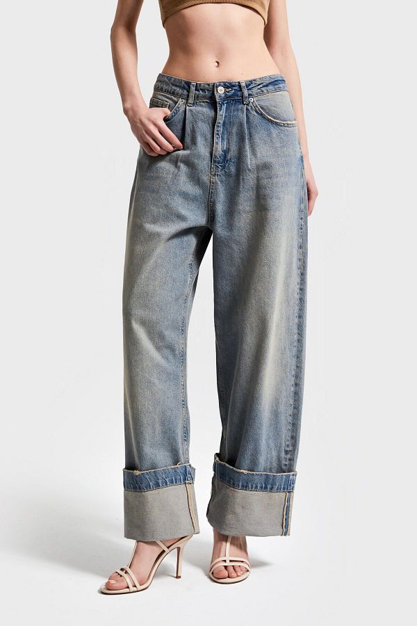its basic-Blugi de damă Culoare 2S5-32 Denim super largi cu detaliu la picioare 1