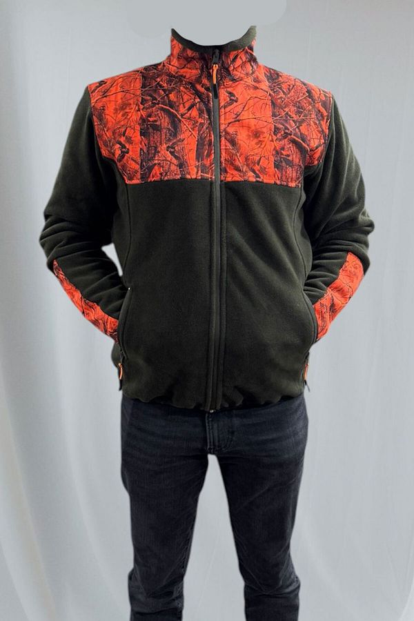 WİDİ-Hunting Forest Pattern Grout Printed Stand Collar Softshell Orange Camouflage Patterned Khaki Fleece Jacket 1