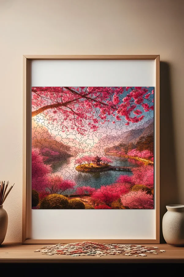 Pinecone-Cherry Blossom Dream - Unique Piece Wooden Puzzle Jigsaw Puzzle 353 Pieces 29X29 cm S1-26 1