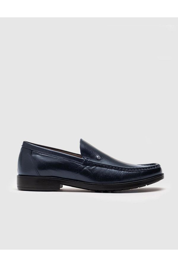 Cabani-Navy Blue Genuine Leather Men's Casual Shoes 1