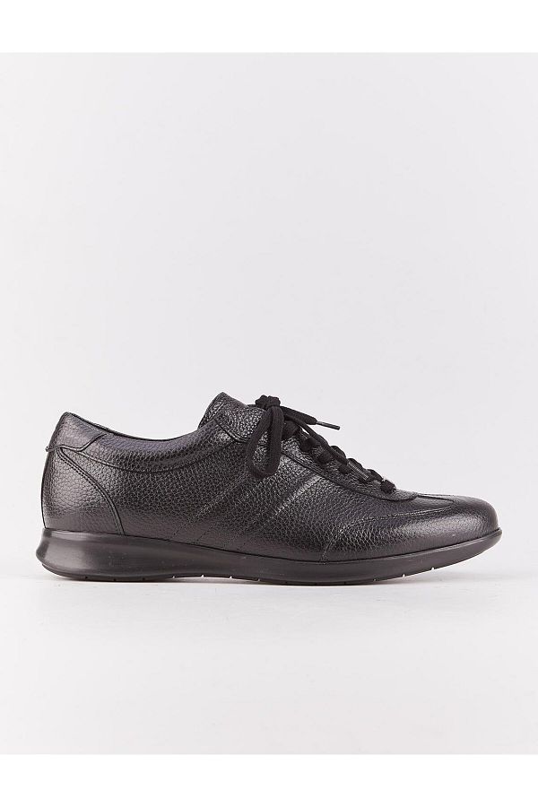 Cabani-Genuine Leather Black Lace Up Side Stitching Motif Men's Casual Shoes 1