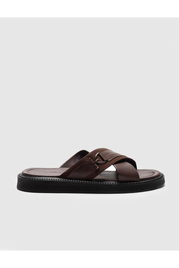Cabani-Genuine Leather Brown Belted Men's Casual Slippers 1