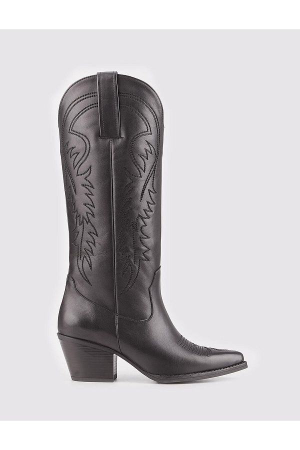 Cabani-Genuine Leather Black Women's Western Boots 1