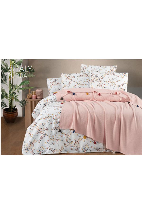 Evlen Home-Fuchsia Pompom Double Cotton Bedding Set 1