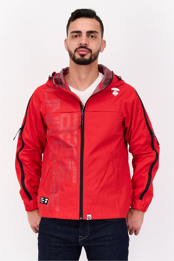 Aape By A Bathing Ape-جاكيت رجالي بغطاء رأس وطبعة جرافيكية، أحمر 1