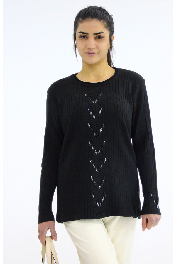 Tuğra-Pulover din tricot cu guler crew 1