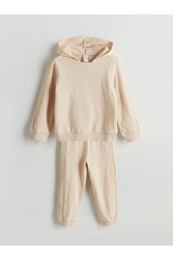 LC Waikiki-LCW Kids Beige Mädchen-Kapuzenpullover und Jogginghose, 2er-Set 1