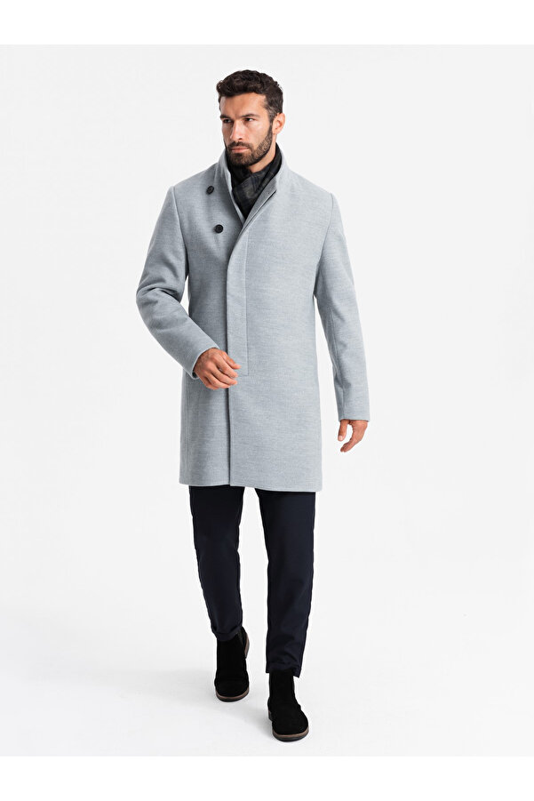 Ombre Herrenmantel mit hohem Kragen und asymmetrischem Verschluss