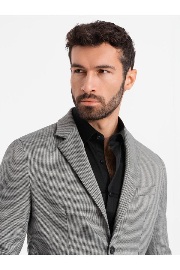 OMBRE-Ανδρικό casual blazer σε λεπτή καρό - γκρι V2 OM-BLZB-0116 XXL 1