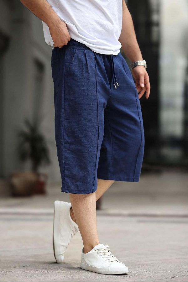 Madmext-Ανδρικό λινό σορτς Capri Navy Blue 6538 1