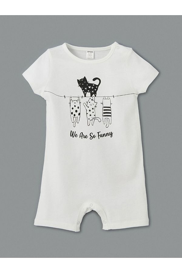 LC Waikiki-LCW ECO Baby-Strampler mit Rundhalsausschnitt und Aufdruck für Mädchen 1