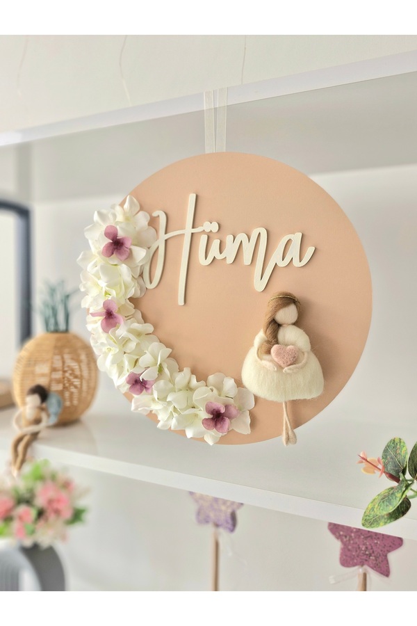 RENKLİ DİZAYN Bebek/çocuk odası kapı süsü,çiçek detalı ahşap kapı süsü,isme özel ahşap pano