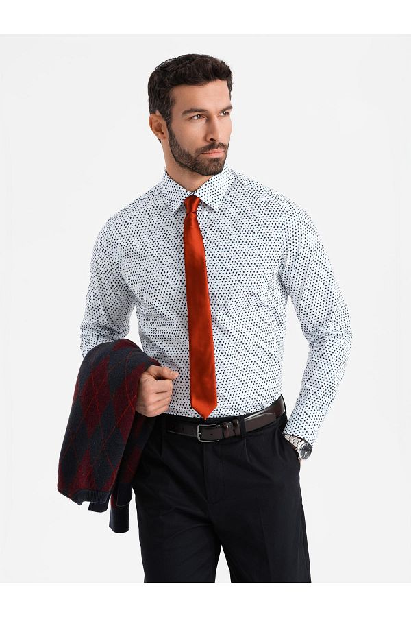 OMBRE-Pánska košeľa SLIM FIT jemného vzoru - biela V2 OM-SHCS-0140 XXL 1