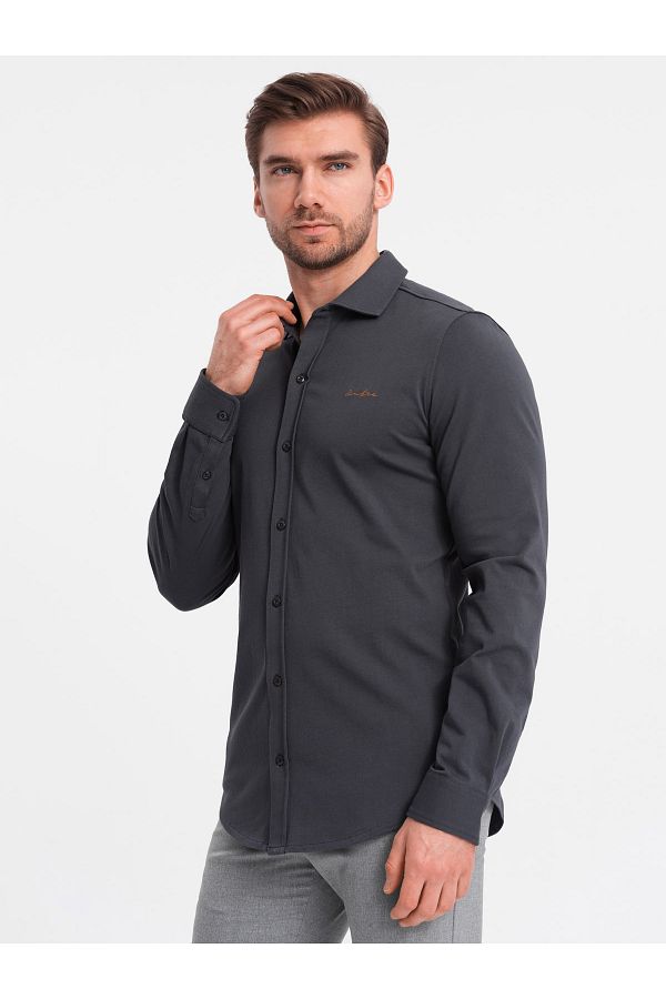 OMBRE-Herren REGULAR Baumwoll-Single-Jersey-Strickhemd - Graphit V6 OM-SHCS-0138 XXL 1
