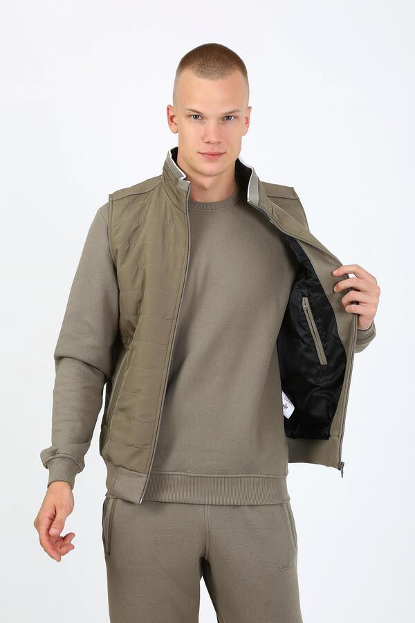 Escetic-Light Khaki Men's Tracksuit Set - Casual Lakos 3 Yarn, 5 Pockets, Triple, Vest Tk 1