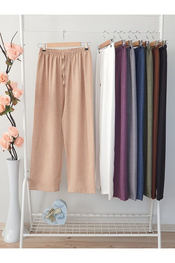 ENDAMIM-Plus Size ComfortaBle Linen Trousers - No Pockets and Elastic Waist Size 40-50 1