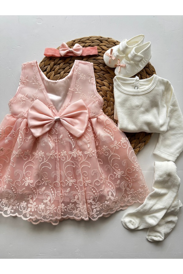 PİLEKİ BABY ( 5 Parça ) 0 4 Ay Aralığında Kullanılan Yenidoğan Bebek Mevlüt Elbisesi Prenses Kız Bebek Elbisesi
