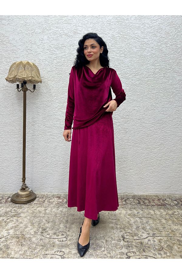KÜÇÜĞÜM BUTİK-Bluză din catifea burgundy 1
