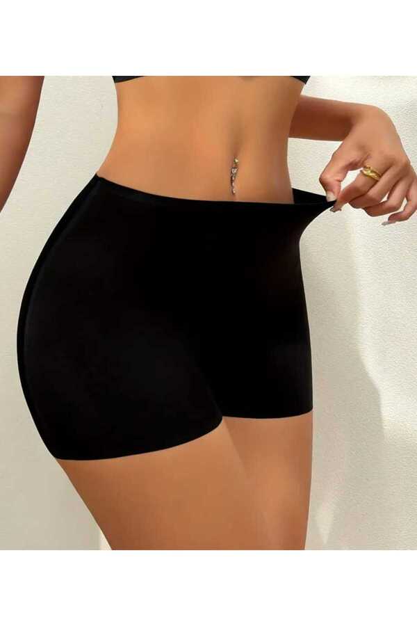 ROSEPERİ Women Black Boxer Women's Gather Shorts High Waist Shorts