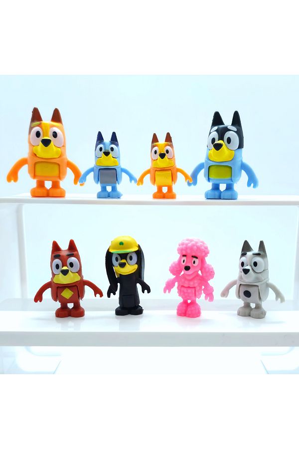 DEK-Bluey Set of 8 Figures - Bluey, Bingo, Bandit, Chilli, Muffin, Socks, Coco and Lucky 1