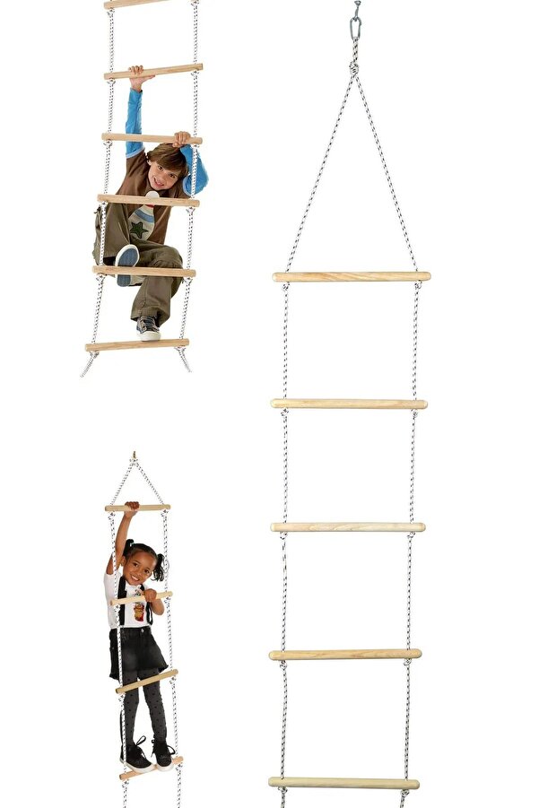 KUKKİ Çocuk Ahşap Ip Merdiven Montessori Eğitici Trapez Salıncak Tırmanma Kulesi Jimlastik Salıncağı