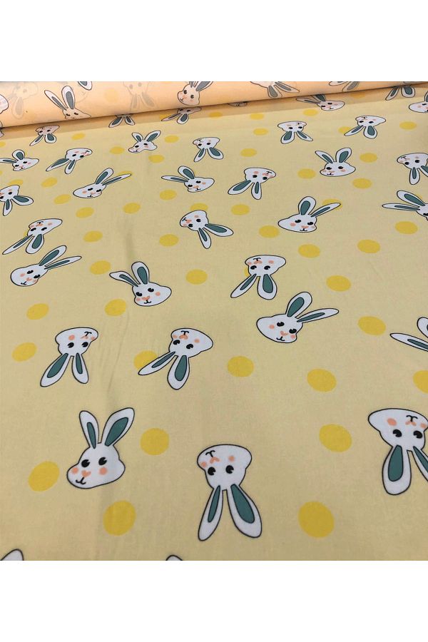 turkanlarhome-Imported Viscose Fabric 100% Cotton Double Top Yellow Rabbit Pattern 1