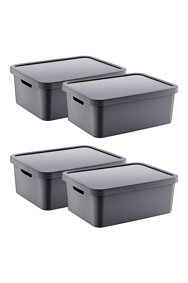 Smartware-Anthracite 12 Lt Set of 4 Stafi - Multi-Purpose Box with Lid 1