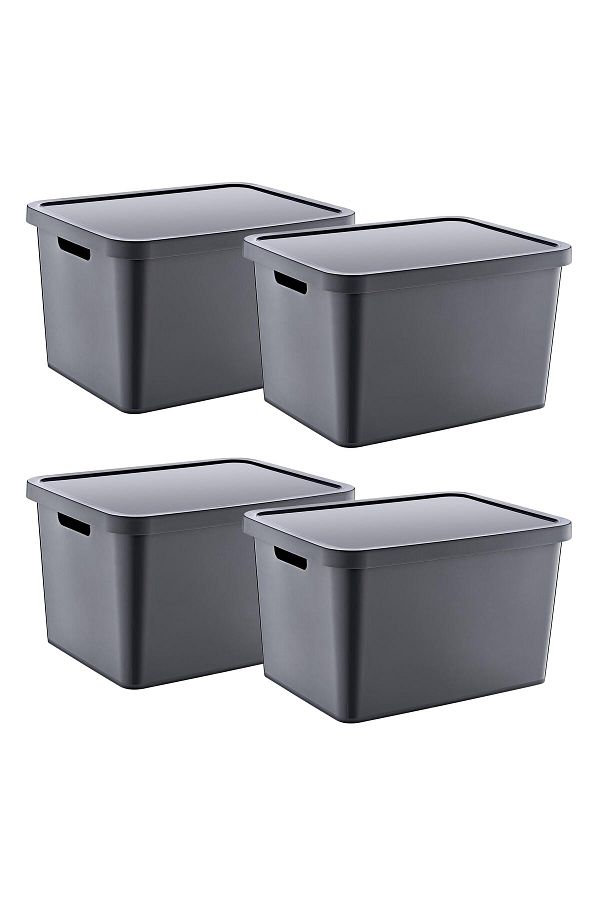 Smartware-Anthracite 18 Lt Set of 4 Stafi - Multi-Purpose Box with Lid 1