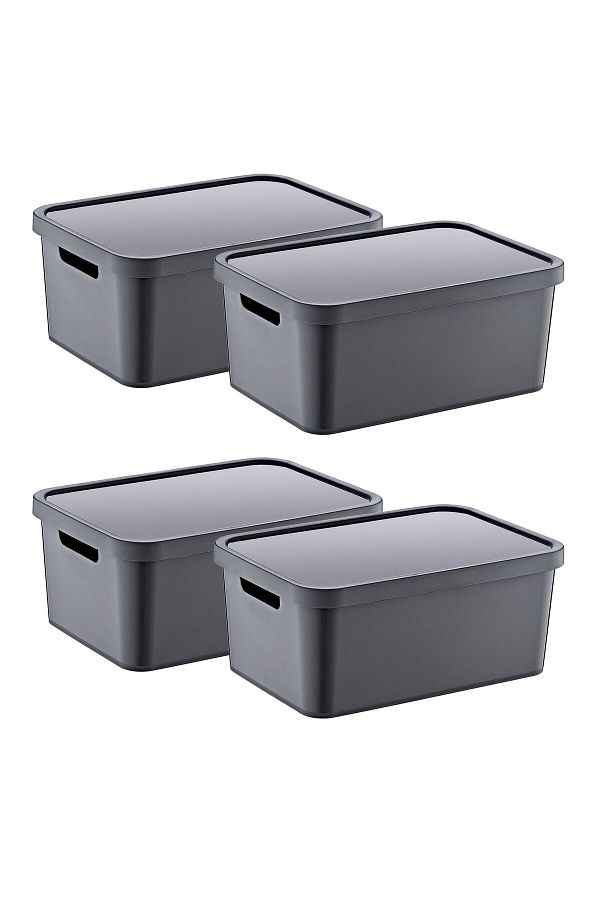 Smartware-Anthracite 4.5 Lt Box with Lid - Set of 4 Stafi, Multi-Purpose 1