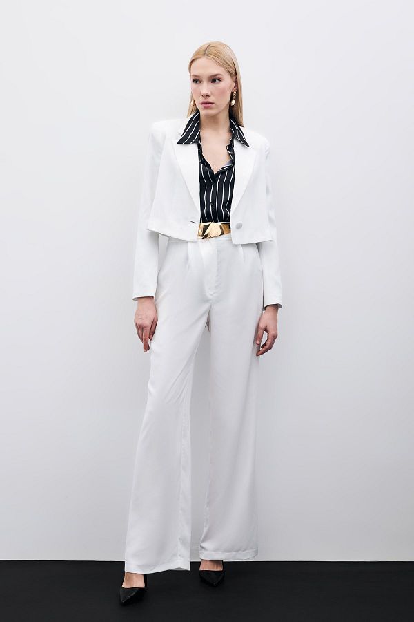 Sateen-Pantaloni crep ecru - design plisat 1