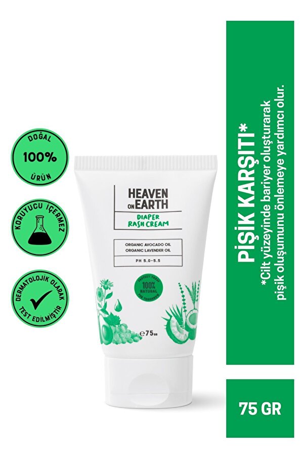 Heaven on Earth Bebek Pişik Önleyici Ve Onarıcı Rahatlatıcı Nemlendirici Krem %100 Doğal Organik Diaper Rash 75gr