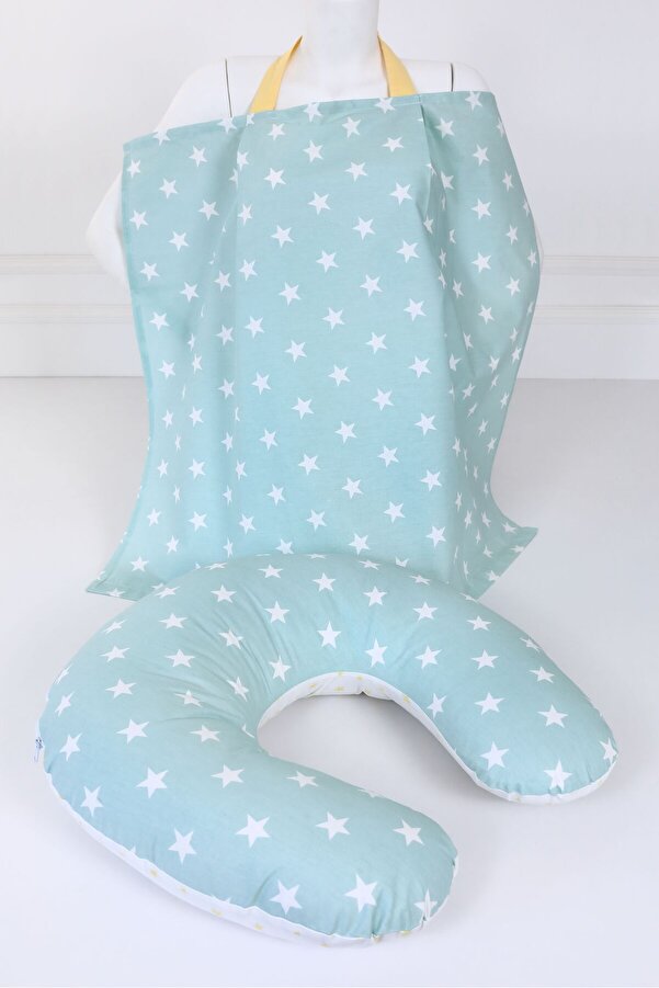 Umaybebek Emzirme Yastığı, Emzirme Önlüğü Set - Pamuklu Kumaş - Yeşil Sarı