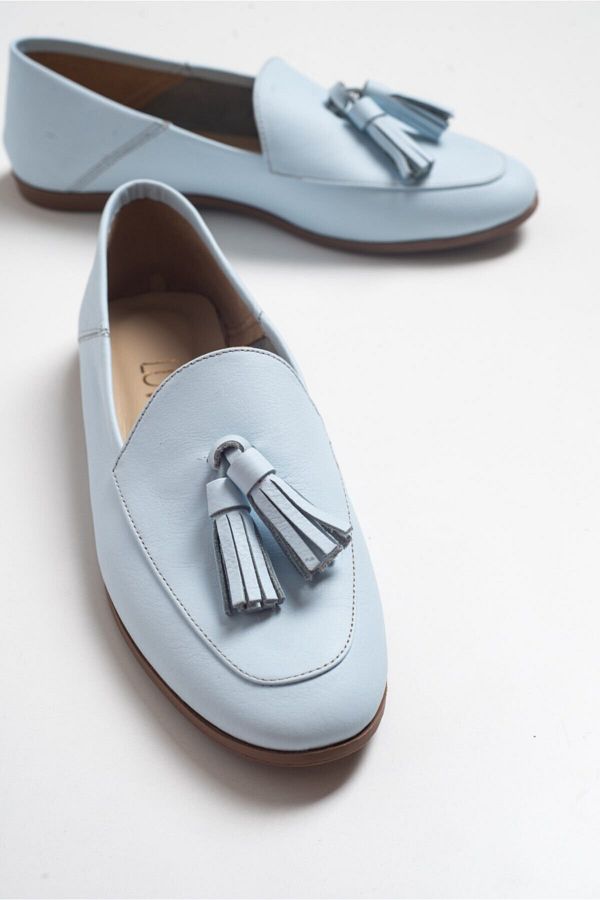 LuviShoes-F04 Pantofi de damă cu ciucuri din piele naturală albastră 1