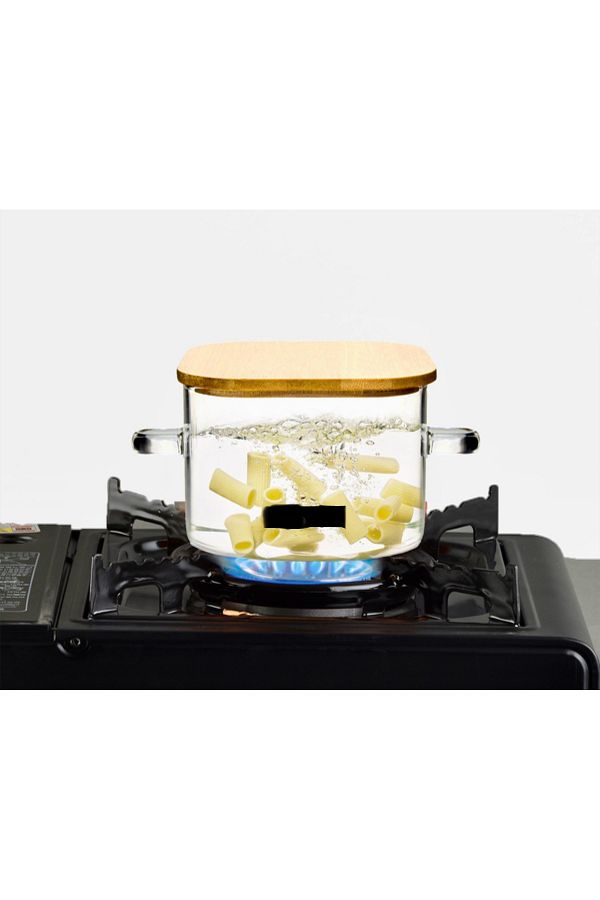 SEVEN7-Square Pot with Glass Bamboo Lid and Handle 700ml Fire Resistant Borosilicate 1