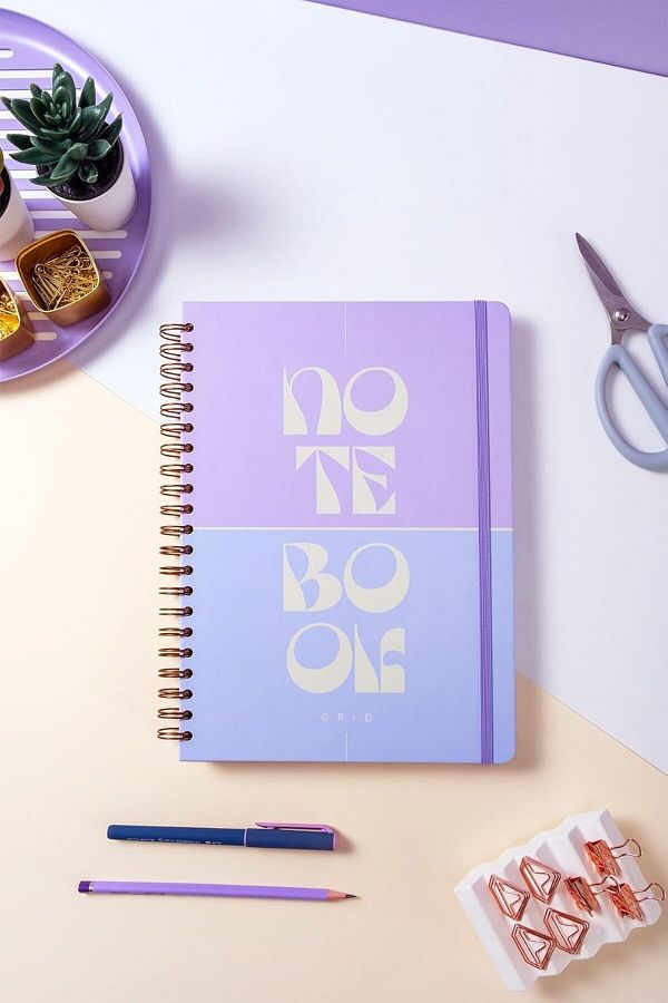 STOREMAX-Aclya 20X28 Spiral Hard Cover Elastic Checkered Notepad Lilac Acshop 1058548 1