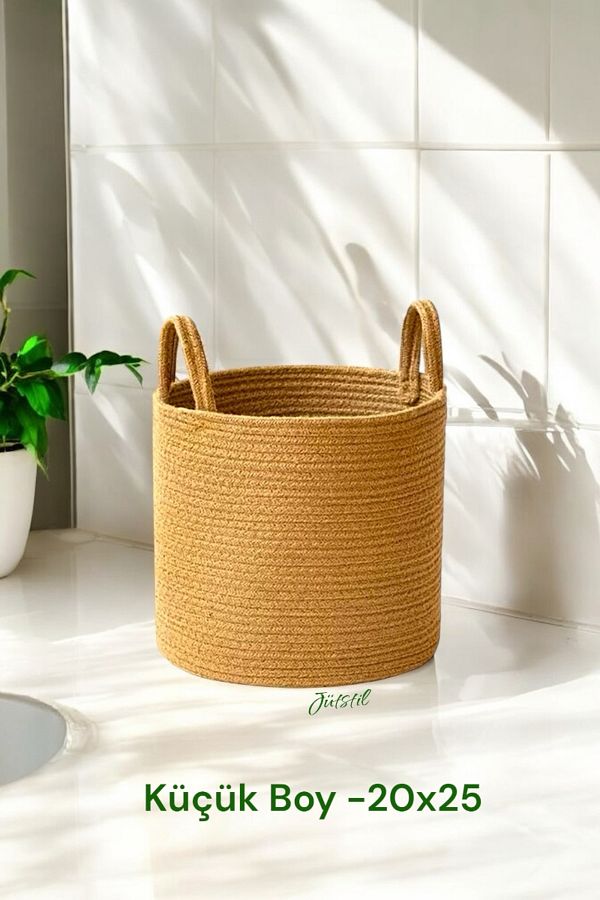 evdeucuz-Multi-Purpose Jute, Wicker Organizer Basket with Handle 1