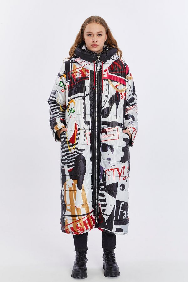 Jacob & Co.-Jacob & Co. Patterned Plus Size Puffy Long Coat 1
